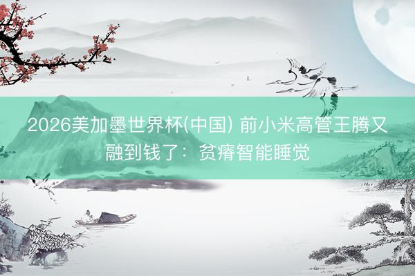 2026美加墨世界杯(中国) 前小米高管王腾又融到钱了：贫瘠智能睡觉