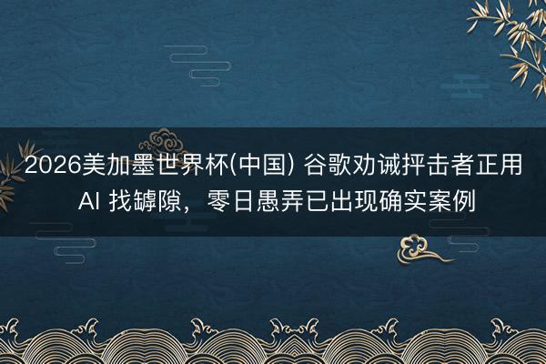 2026美加墨世界杯(中国) 谷歌劝诫抨击者正用 AI 找罅隙，零日愚弄已出现确实案例