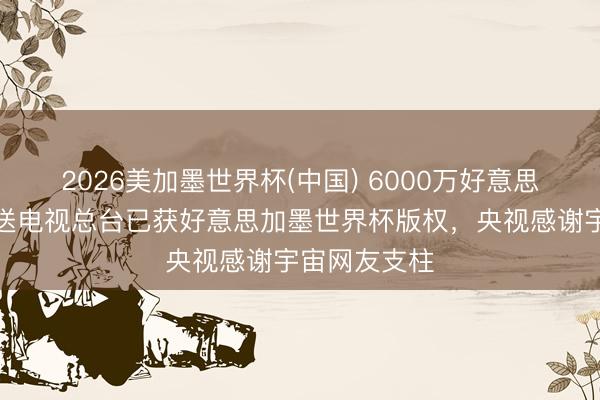 2026美加墨世界杯(中国) 6000万好意思元！中央播送电视总台已获好意思加墨世界杯版权，央视感谢宇宙网友支柱