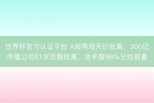 世界杯官方认证平台 A股再现天价仳离，300亿市值公司61岁总裁仳离，合手股98%分给前妻