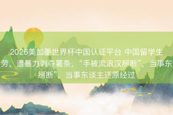 2026美加墨世界杯中国认证平台 中国留学生在悉尼吃麦当劳，遭暴力剥夺薯条，“手被流浪汉掰断”，当事东谈主还原经过