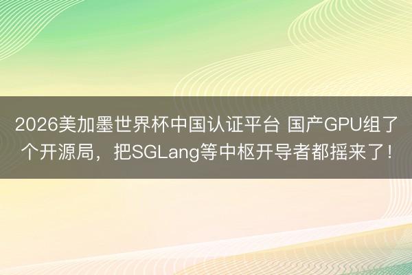 2026美加墨世界杯中国认证平台 国产GPU组了个开源局,把SGLang等中枢开导者都摇来了!