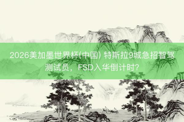 2026美加墨世界杯(中国) 特斯拉9城急招智驾测试员，FSD入华倒计时？