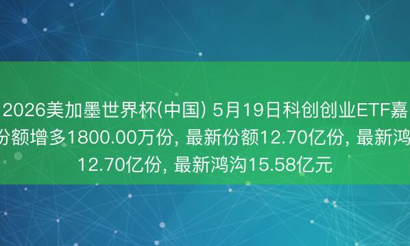 2026美加墨世界杯(中国) 5月19日科创创业ETF嘉实(588400)份额增多1800.00万份， 最新份额12.70亿份， 最新鸿沟15.58亿元