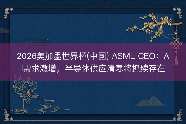 2026美加墨世界杯(中国) ASML CEO：AI需求激增，半导体供应清寒将抓续存在