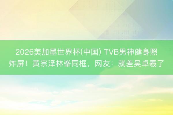 2026美加墨世界杯(中国) TVB男神健身照炸屏！黄宗泽林峯同框，网友：就差吴卓羲了