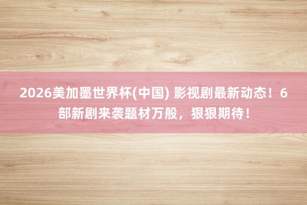 2026美加墨世界杯(中国) 影视剧最新动态!6部新剧来袭题材万般,狠狠期待!